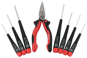 Wiha Precision Slotted and Phillips Screwdrivers 8 Pc. Set, Includes Long Nose Pliers - 26190